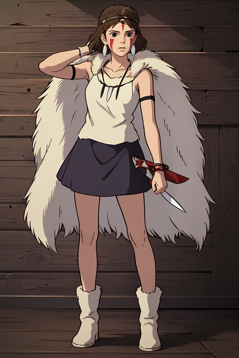 390495-3553587250-_lora_PrincessMononoke001_0.6_, PMsun,1girl, brown hair,facepaint, mask on head,fur,headband,earrings, tooth necklace, collarbon.png